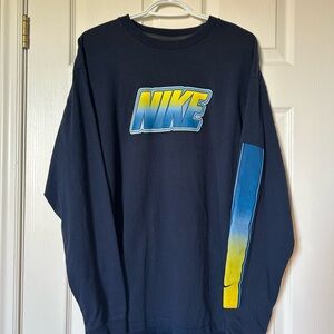 🇨🇦Vintage Nike Long Sleeve T-Shirt Size L Navy Blue Gradient Sleeve Stripe